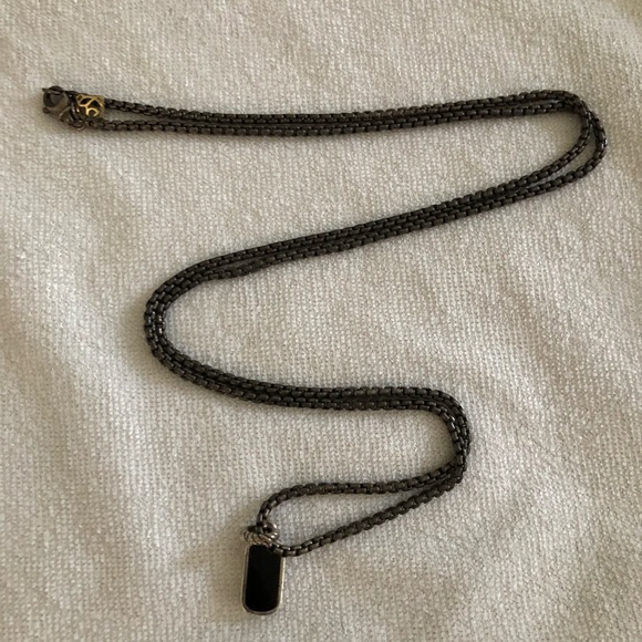 David Yurman Black Onyx Sterling Dog Tag Pendant/Sterling 14K Gold Necklace - Picture 12 of 13